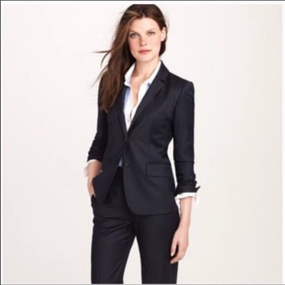 J. Crew Jackets & Blazers - J. Crew Suiting Wool Navy Pinstripe Jacket Blazer Sz 6
